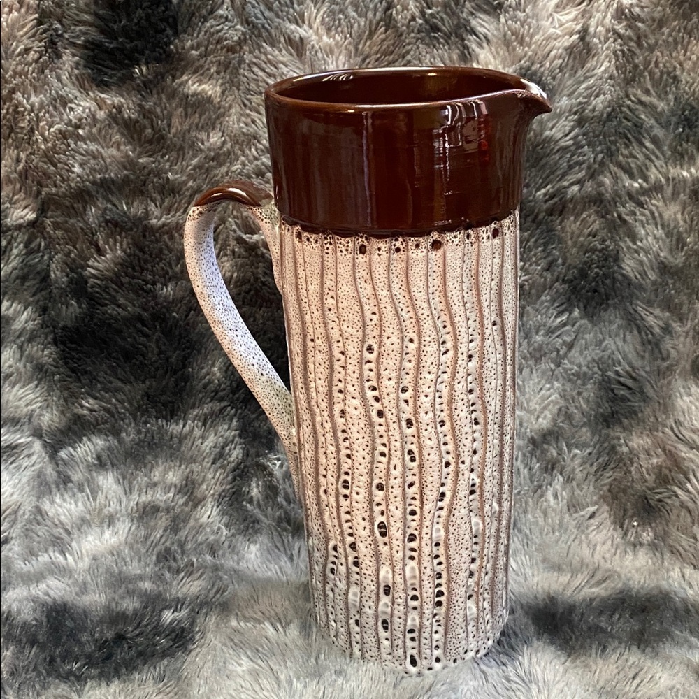 Elegant Brown and Cream Ceramic Pitcher vintage